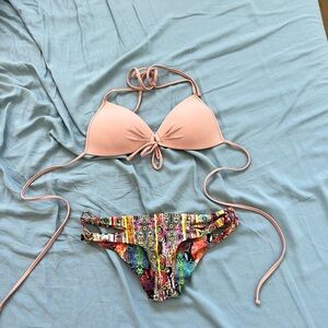 Luli fama bikini, pink & multicolor - reversible bottoms. Size small